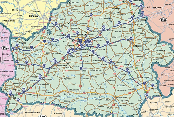 Карта платных дорог в Беларуси